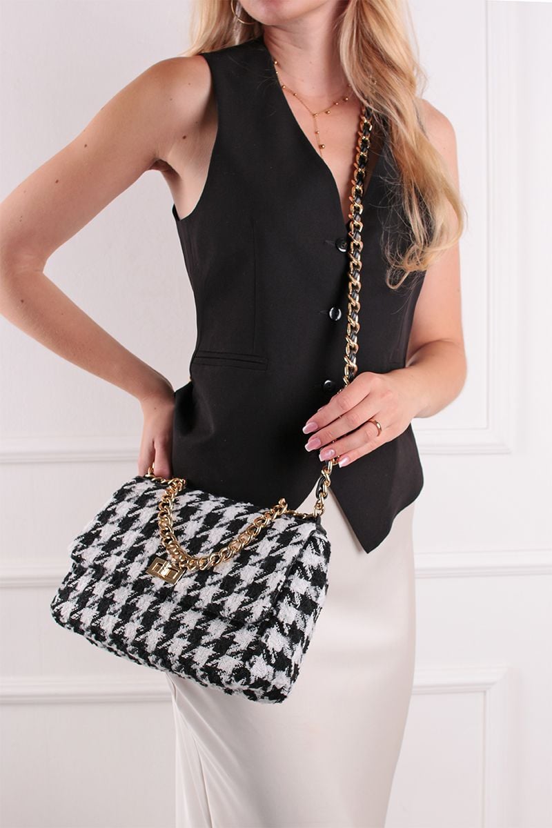 Čierno-biela vzorovaná crossbody kabelka Lucy