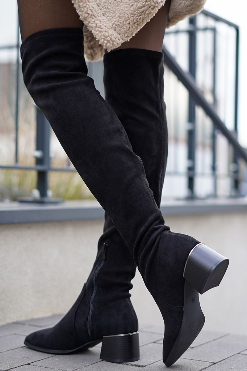 Čierne semišové čižmy nad koleno Patia