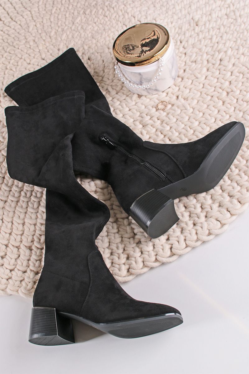 Čierne semišové čižmy nad koleno Patia