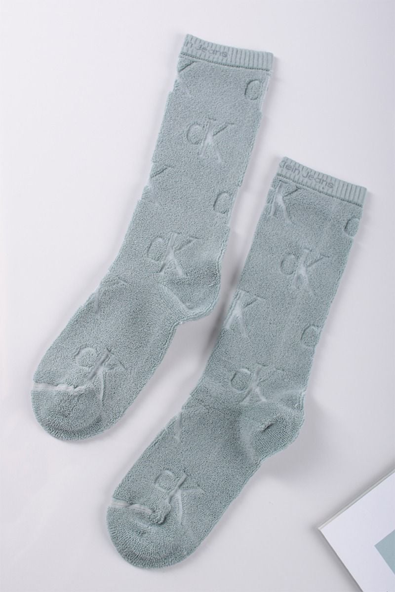 Svetlozelené ponožky CKJ Women Slouch Sock 1P Monogram Terry