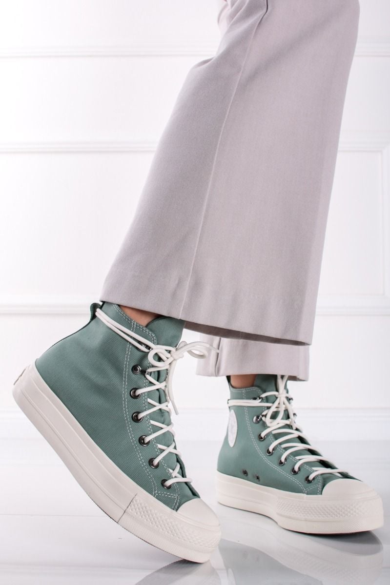 Zelené vysoké plátené tenisky na platforme Chuck Taylor All Star Lift Platform Utility